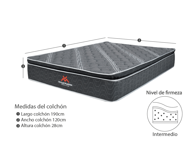 Combo para Habitación Kammel, incluye Base Cama Semidoble y Colchón.