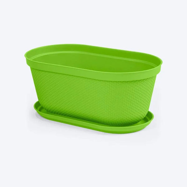 Matera Ovalada Rafia 40 Cm con Plato Verde Lima