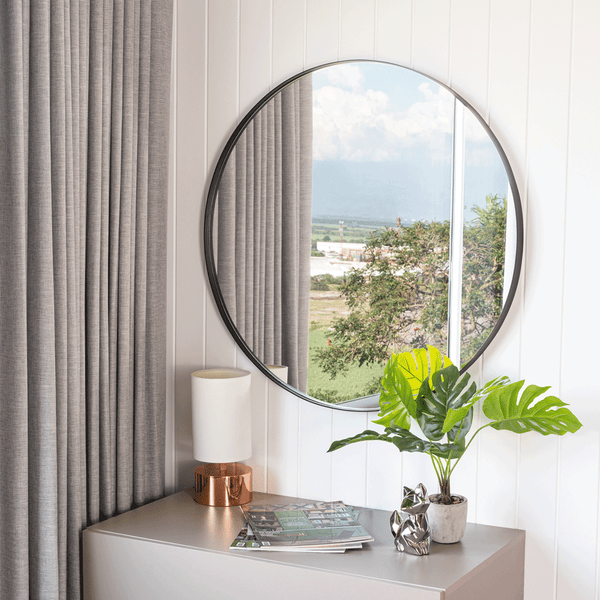 Espejo Circular Lisboa, Negro, con Marco En Estructura Metálica