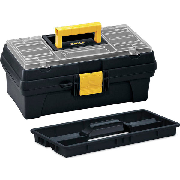 Caja Herramientas 14" con Tapa Organizadora Cerradura Plástica Negro