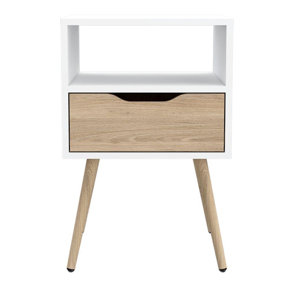 Mesa de Noche Alesio color Blanco y Beige para Habitación.