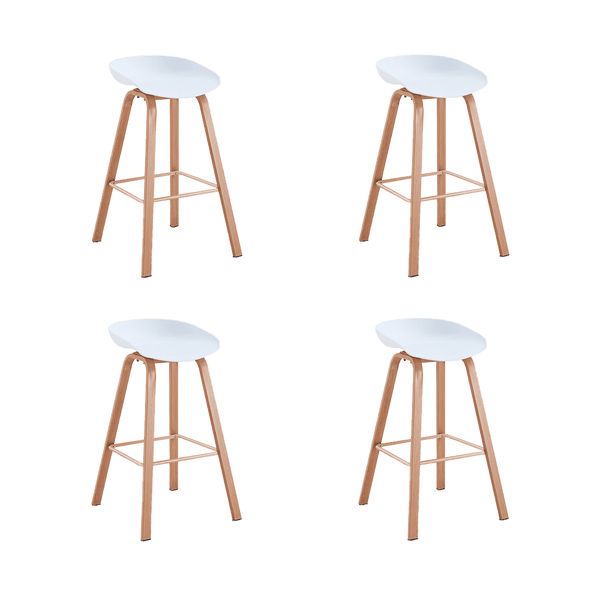Set de Cuatro Butacos Yuski, Blanco y Café Claro, cómodo asiento y patas en metal color madera