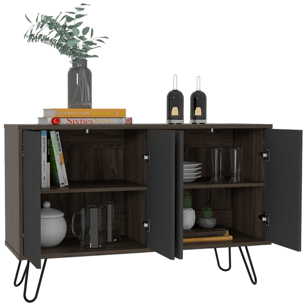 Mesa Auxiliar Lara color Chocolate y Plata Oscuro para Ambientes.