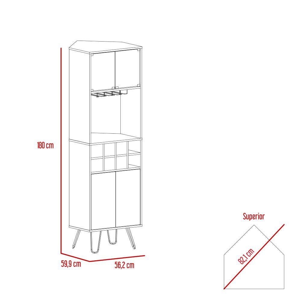 Bar Esquinero, Lara, Caoba y Blanco, con Colgador De Copas y Dos Puertas De Vidrio - VIRTUAL MUEBLES