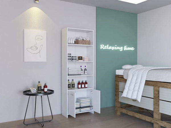 Mueble Multiusos Milán, Blanco Duqueza, con Dos Puertas Abatibles y Cuatro Entrepaños - VIRTUAL MUEBLES