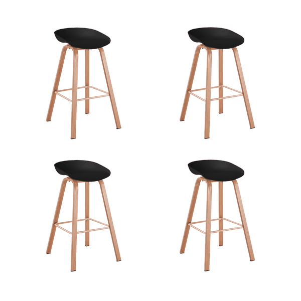 Set de Cuatro Butacos Yuski, Negro y Café Claro, cómodo asiento y patas en metal color madera