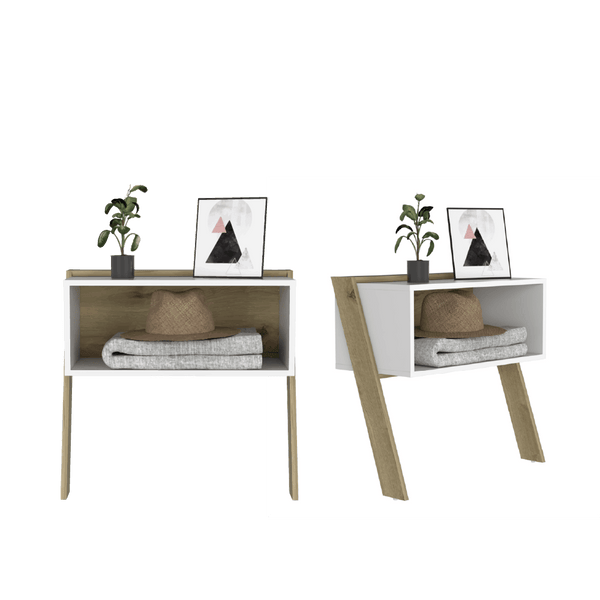 Mesa de Noche Brema color Café claro y Blanco Nevado para Habitación.