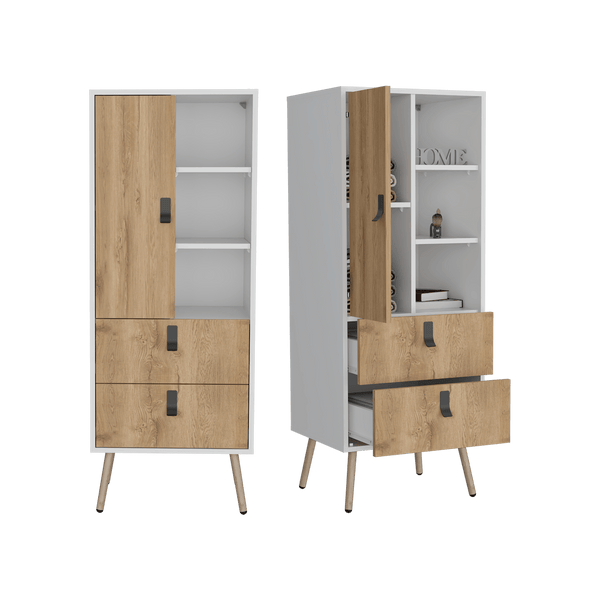 Organizador Huna, Macadamia y Blanco, con dos cajones diseño moderno ZF X2