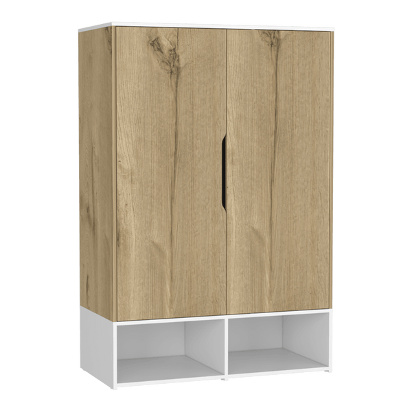 Closet Suey, Café Claro y Blanco, con Dos Puertas y Tubo Metalico Para Colgar Ropa - VIRTUAL MUEBLES