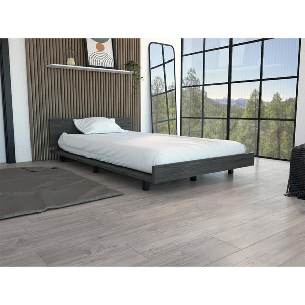Cama Sencilla Wesley, Gris, con Patas Metálicas