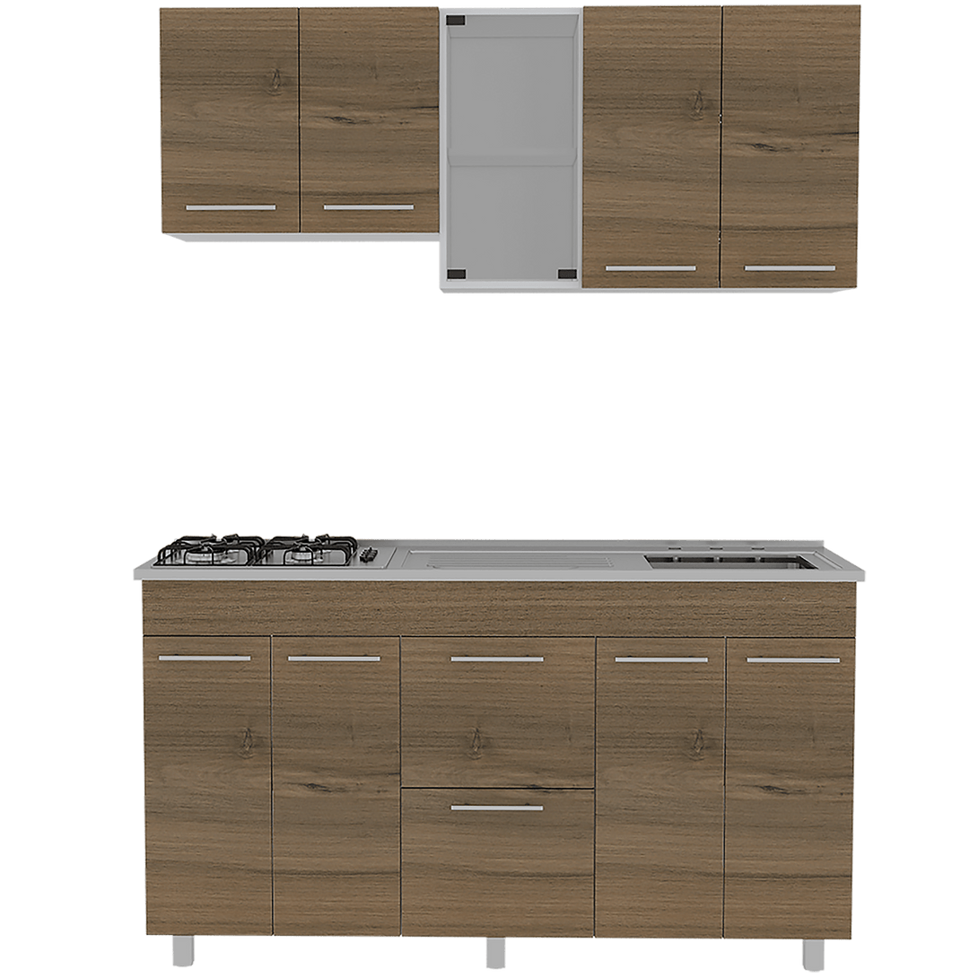 Cocina Integral Prada, Moca y Blanco, Incluye Mesón Derecho - VIRTUAL MUEBLES