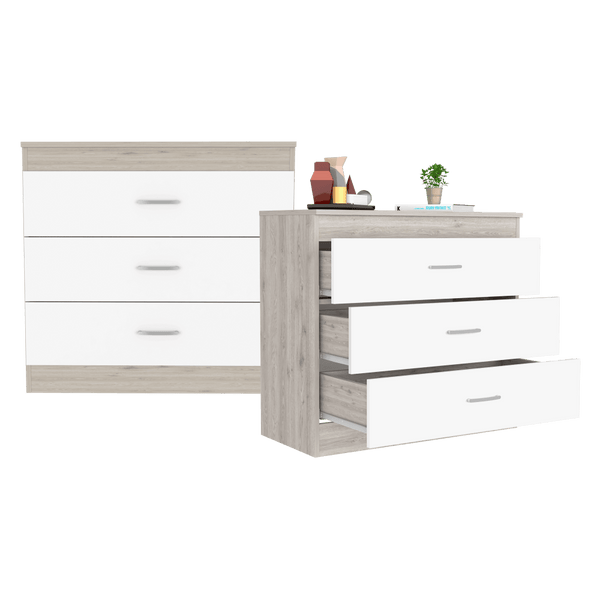 Organizador Conor, Humo y Blanco Nevado, con Tres Cajones Organizadores y Manijas Metálicas    ZF X2