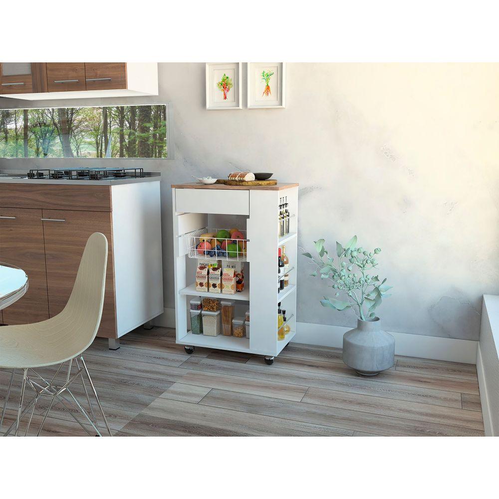 Mueble Organizador de Cocina Carrizal color Blanco y Café claro para Cocina.