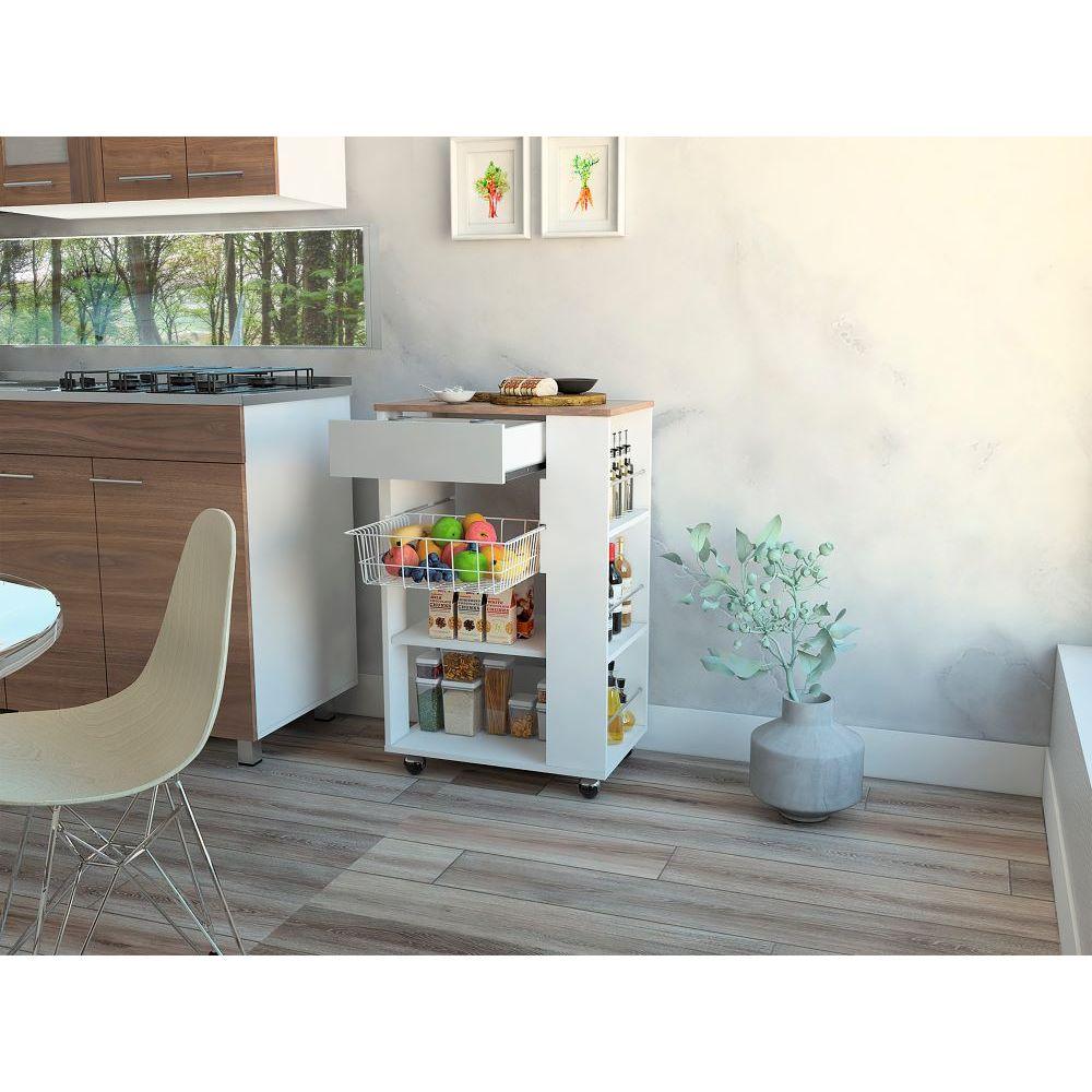 Mueble Organizador de Cocina Carrizal color Blanco y Café claro para Cocina.