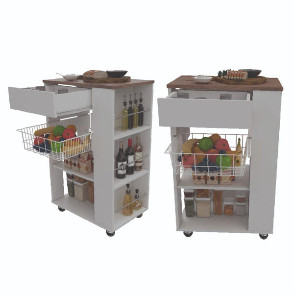 Mueble Organizador de Cocina Carrizal color Blanco y Café claro para Cocina.