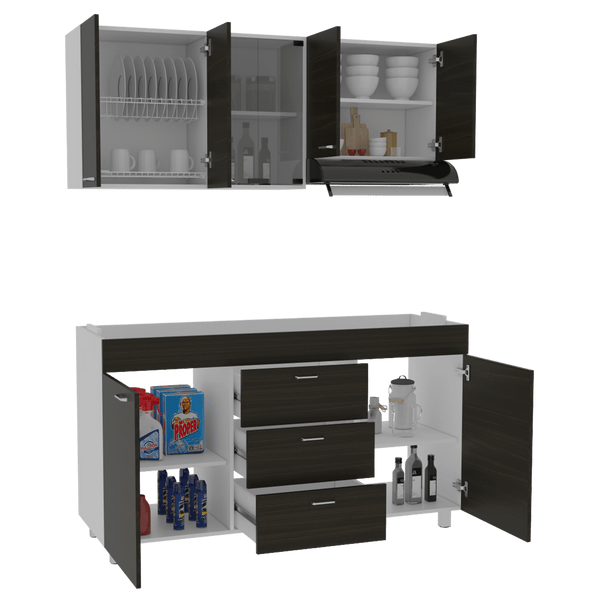 Cocina Integral Laurel color Wengue y Blanco.