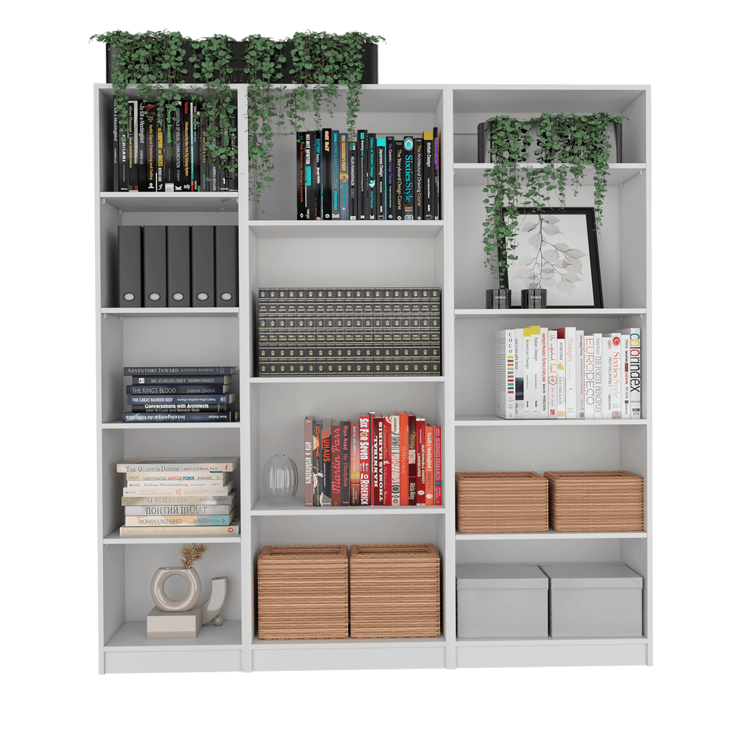 Combo de Bibliotecas Home Eco, Blanco, Incluye Tres Bibliotecas Sin Puertas. - VIRTUAL MUEBLES