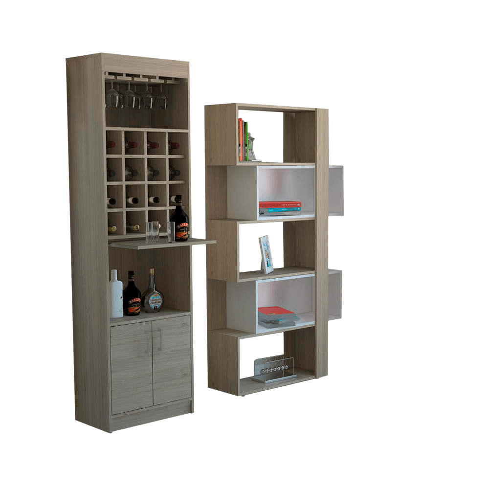Combo Para Sala Campbell, Incluye Bar Y Biblioteca Cubo.