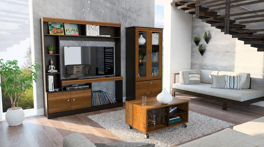 Combo Para Sala Leiah, Incluye Mesa Para Tv Vitrina Y Mesa De Centro.