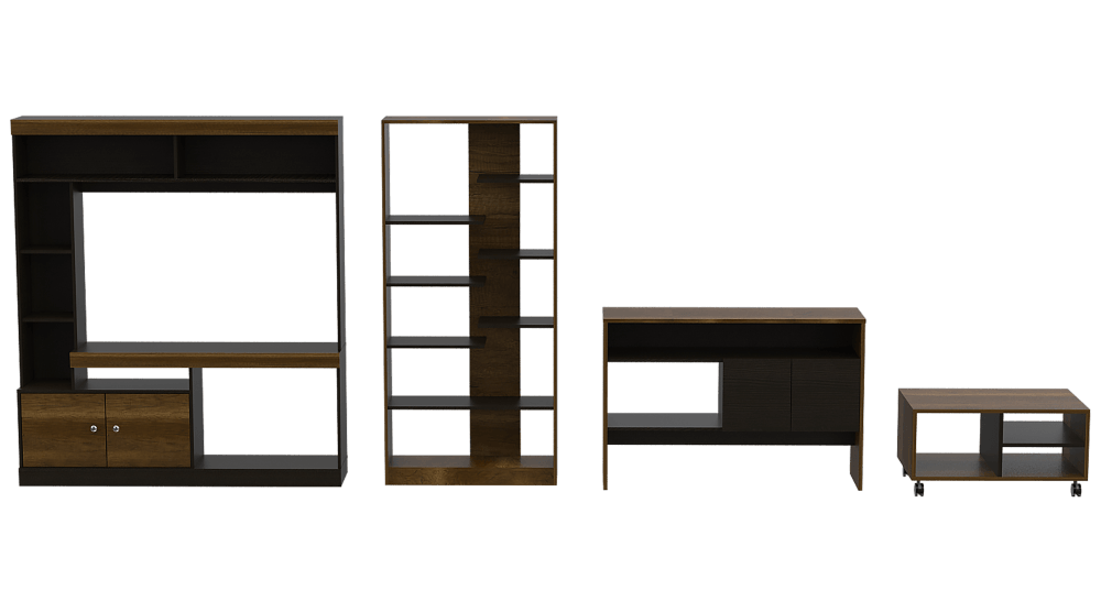 Combo Para Sala Allende, Incluye Mesa Para Tv Biblioteca Mesa Auxiliar Y Mesa De Centro.