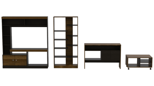 Combo Para Sala Allende, Incluye Mesa Para Tv Biblioteca Mesa Auxiliar Y Mesa De Centro.