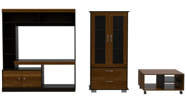 Combo Para Sala Leiah, Incluye Mesa Para Tv Vitrina Y Mesa De Centro.