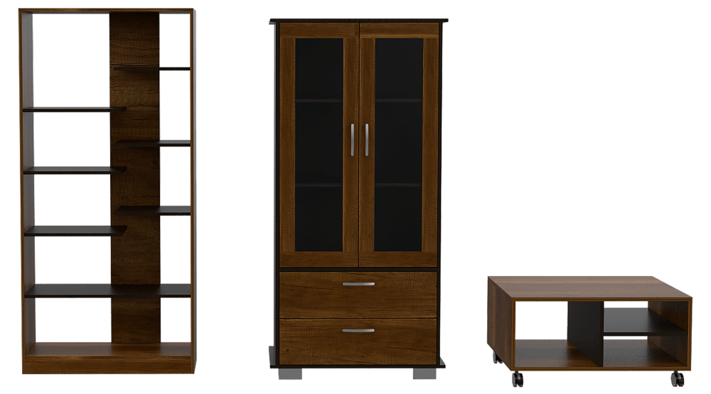 Combo Para Sala Helena, Incluye Vitrina Biblioteca Y Mesa De Centro.