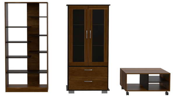 Combo Para Sala Helena, Incluye Vitrina Biblioteca Y Mesa De Centro.