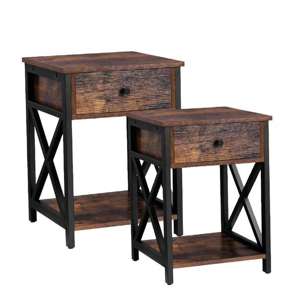 Mesa de Noche Desty color Café Rústico y Negro para Habitación.