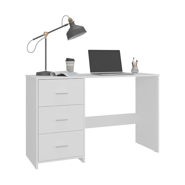 Escritorio Zoelo, Blanco Duqueza, con Tres Cajoneras Manijas Metálicas y Amplio Espacio de Almacenamiento