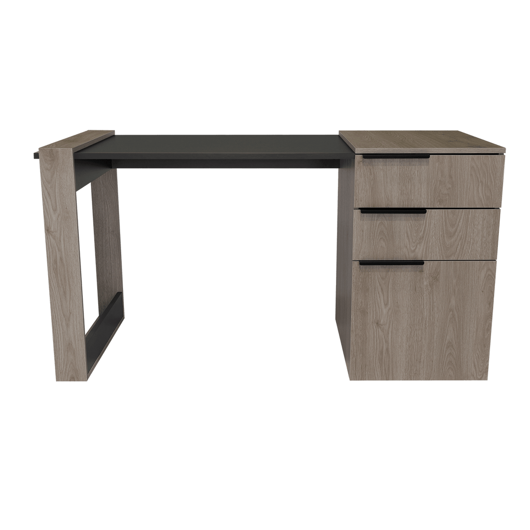 Escritorio Cosmo, Humo y Plata Oscuro, con Dos Cajones Multiusos y Un Cajón Archivador Adicional - VIRTUAL MUEBLES