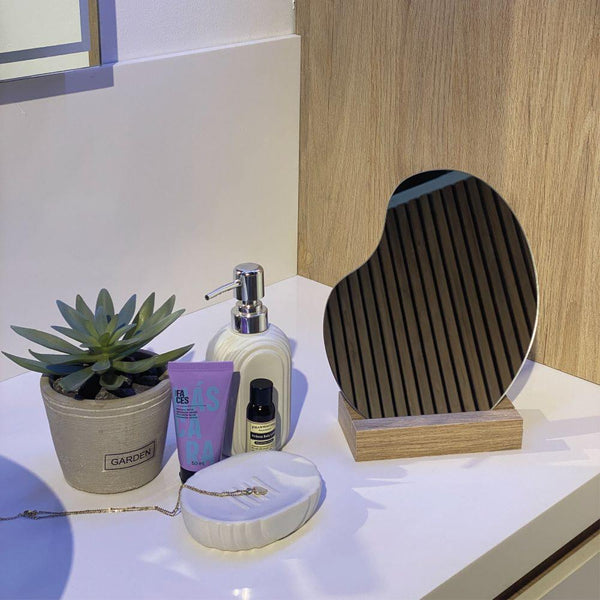 Espejo Tocador Bean, Beige, Diseño Moderno