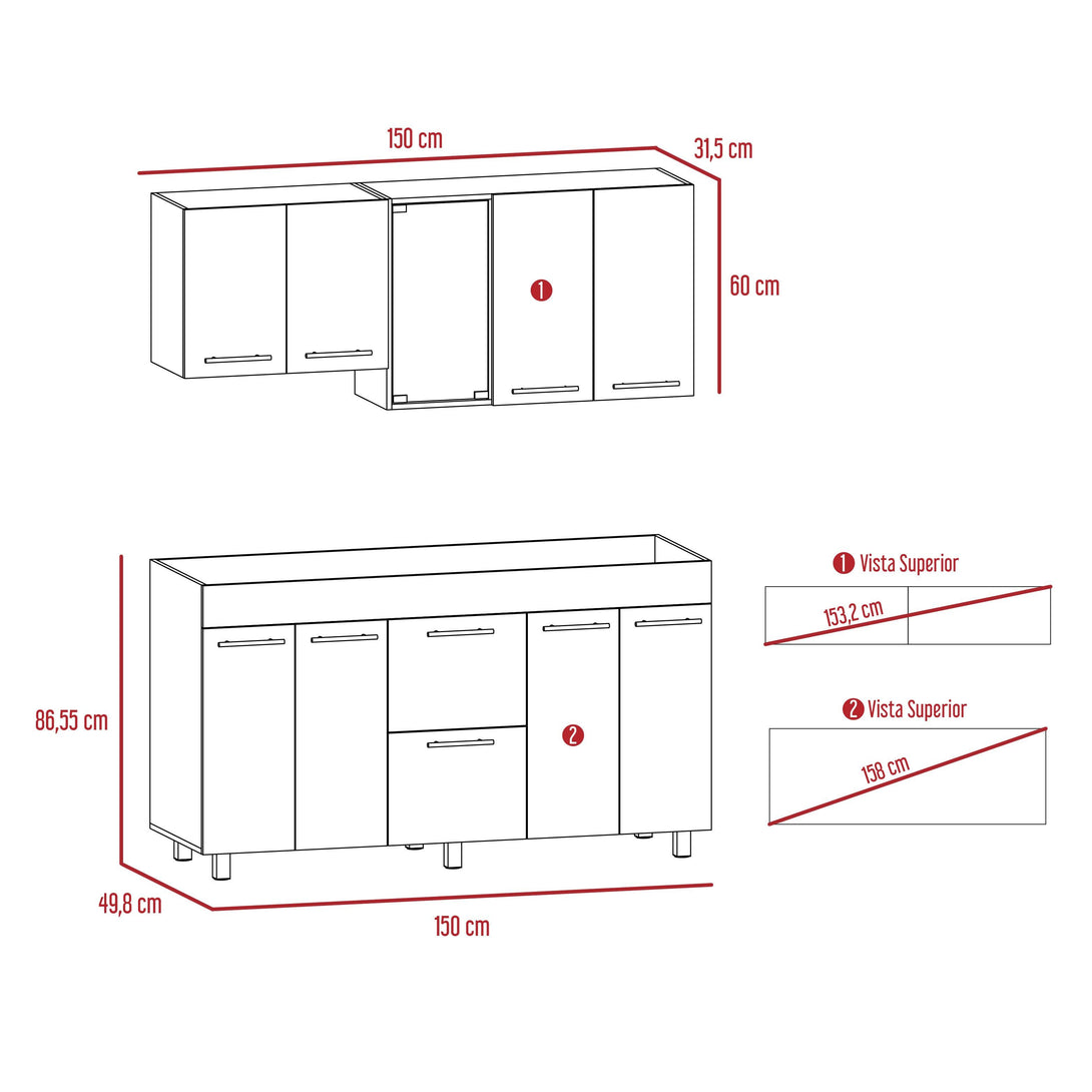 Cocina Integral Prada, Moca y Blanco, Incluye Mesón Derecho - VIRTUAL MUEBLES