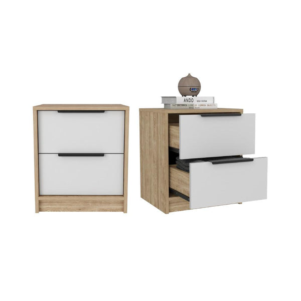 Mesa de Noche Wesley, Blanco Nevado y Miel, con Diseño Practico, Funcional y Moderno ZF X2 - VIRTUAL MUEBLES