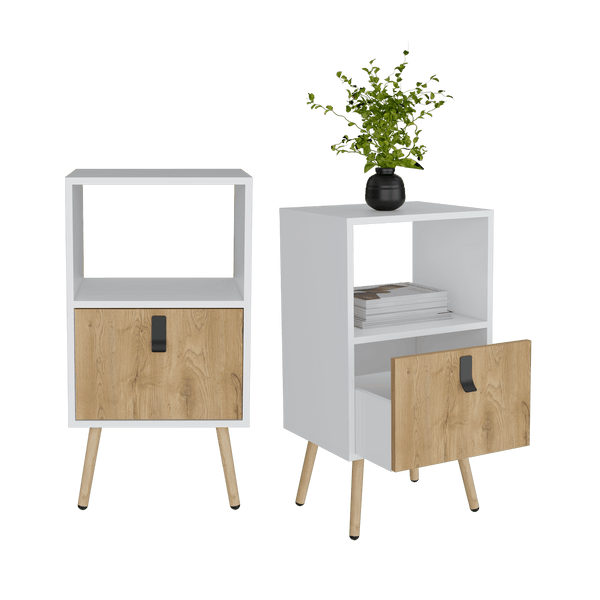 Mesa de Noche Huna, Blanco y  Macadamia, Con Un Cajón ZF X2