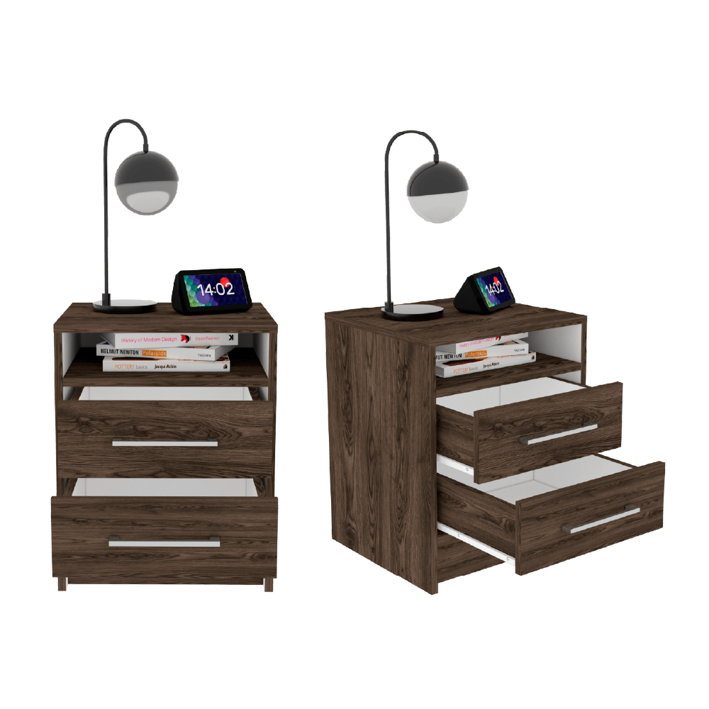 Mesa de Noche Douglas color Chocolate y Blanco para Habitación.