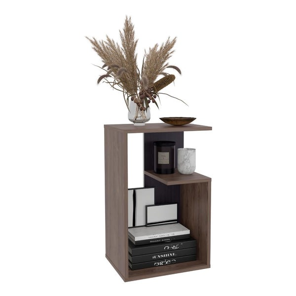 Mesa de Noche Evert, Coñac y Wengue, con diseño moderno y espacio para ubicar objetos ZF