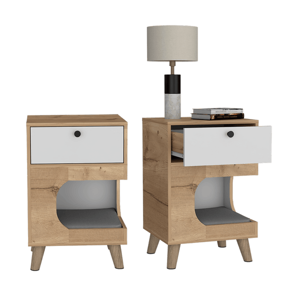 Mesa de Noche Olivit, Café Claro y Blanco X2