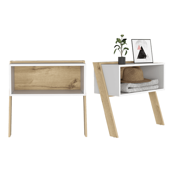 Mesa de Noche Brema, Café Claro y Blanco Nevado, con Dos Patas y Diseño Moderno ZF X2