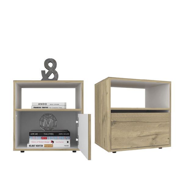 Mesa de Noche Felix color Café claro y Blanco para Habitación.