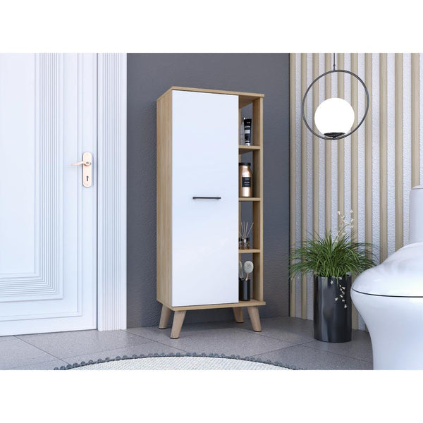 Mueble Auxiliar de Baño Kesinton, Fresno Europeo y Blanco Duqueza, con espacio para ubicar objetos de aseo personal