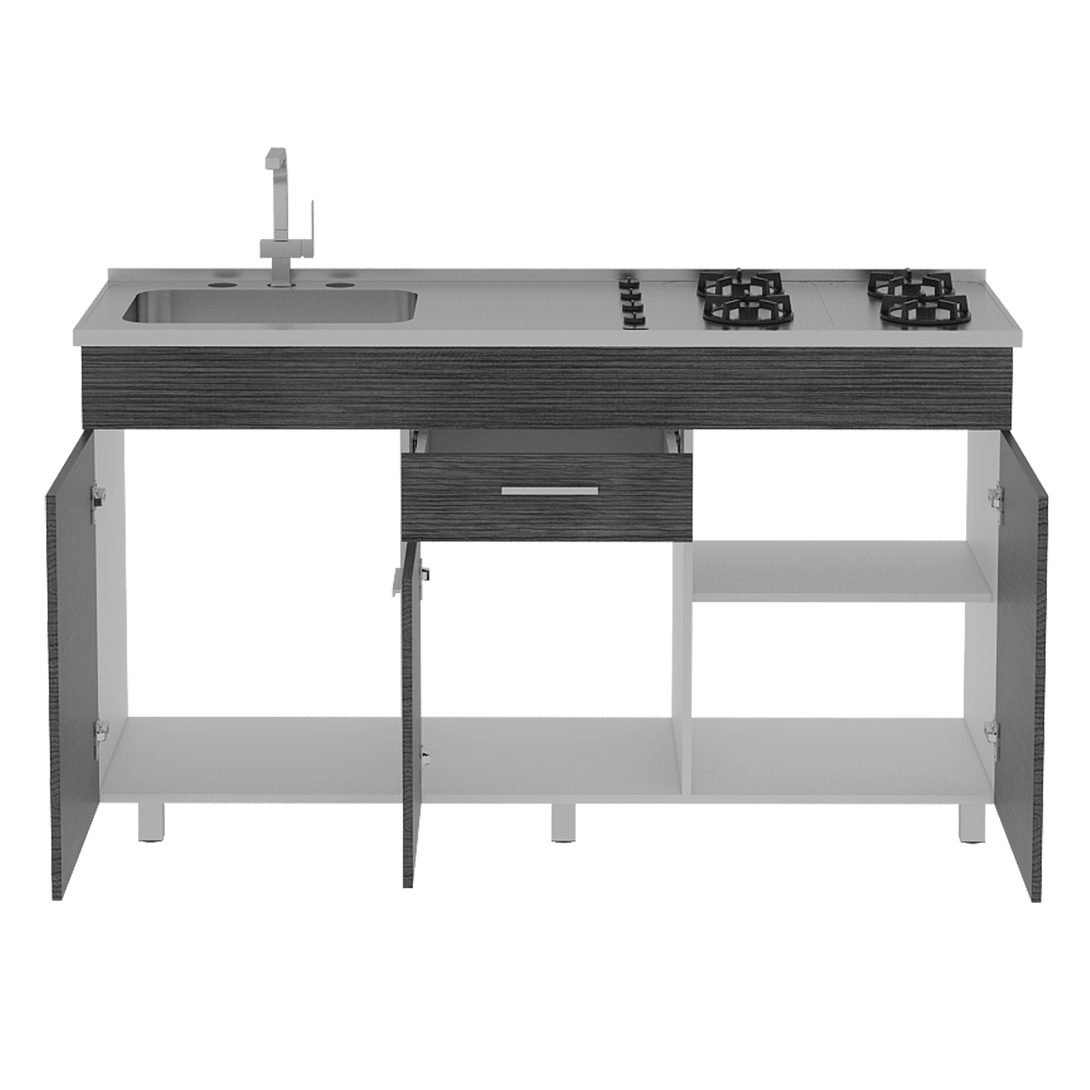 Gabinete Inferior Eris, Gris y Blanco, con multiples entrepaños y amplia superficie. - VIRTUAL MUEBLES