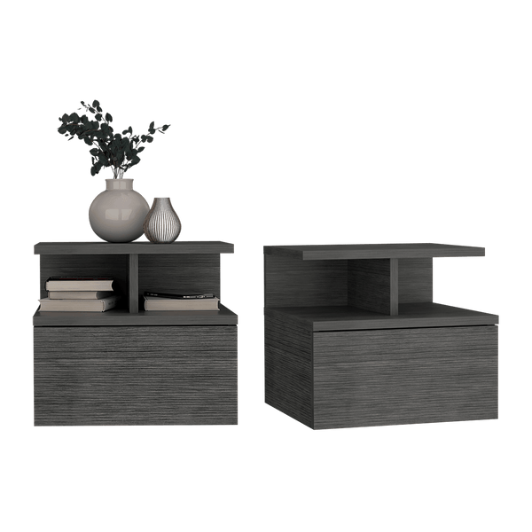 Mesa de Noche Flotante Nube, Gris, con un Cajón y División de dos Entrepaños ZF X2