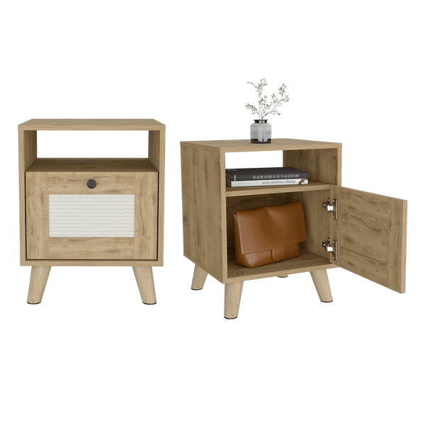 Mesa de Noche Natura, Macadamia, con espacio para colocar objetos decorativos X2