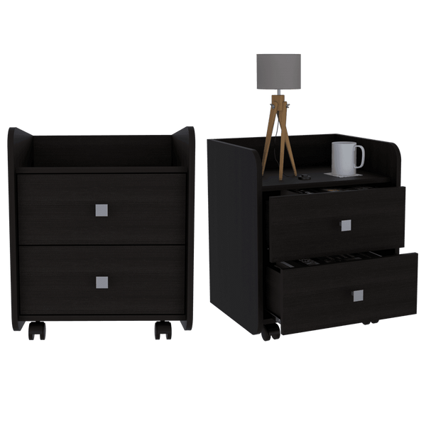 Mesa de Noche Amertto, Wengue, con Dos Cajones y Rodachinas ZF X2