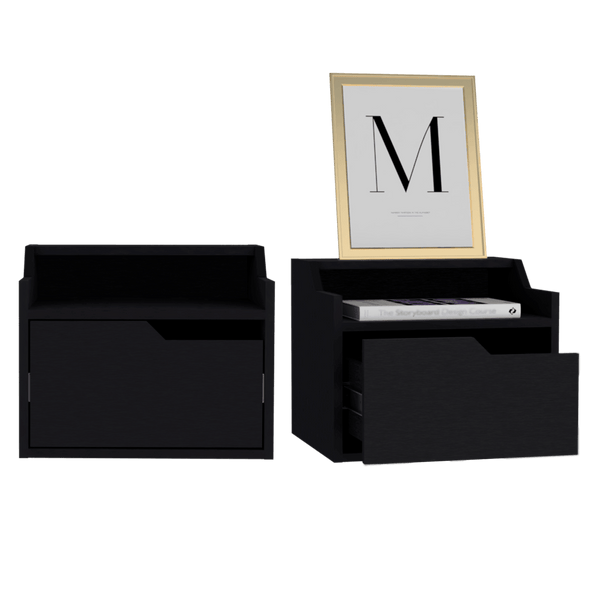 Mesa de Noche Flotante Busan, Wengue, Con Espacio Para Colocar Objetos Decorativos ZF X2