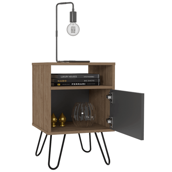 Mesa de Noche Lara color Miel y Plata oscuro para Habitación.