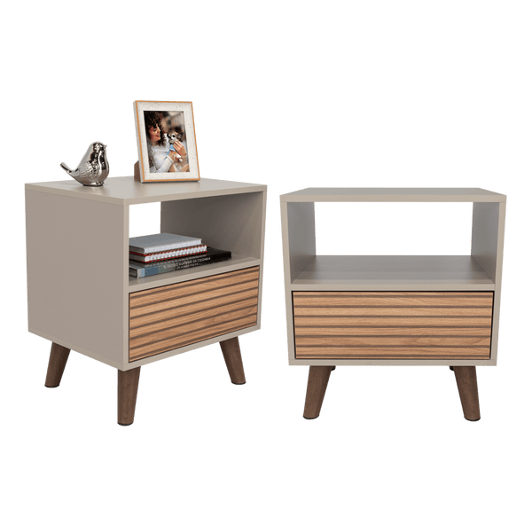 Mesa de Noche, Mirabella, Cocoa, con un Cajón y Amplio espacio para Almacenar Objetos X2