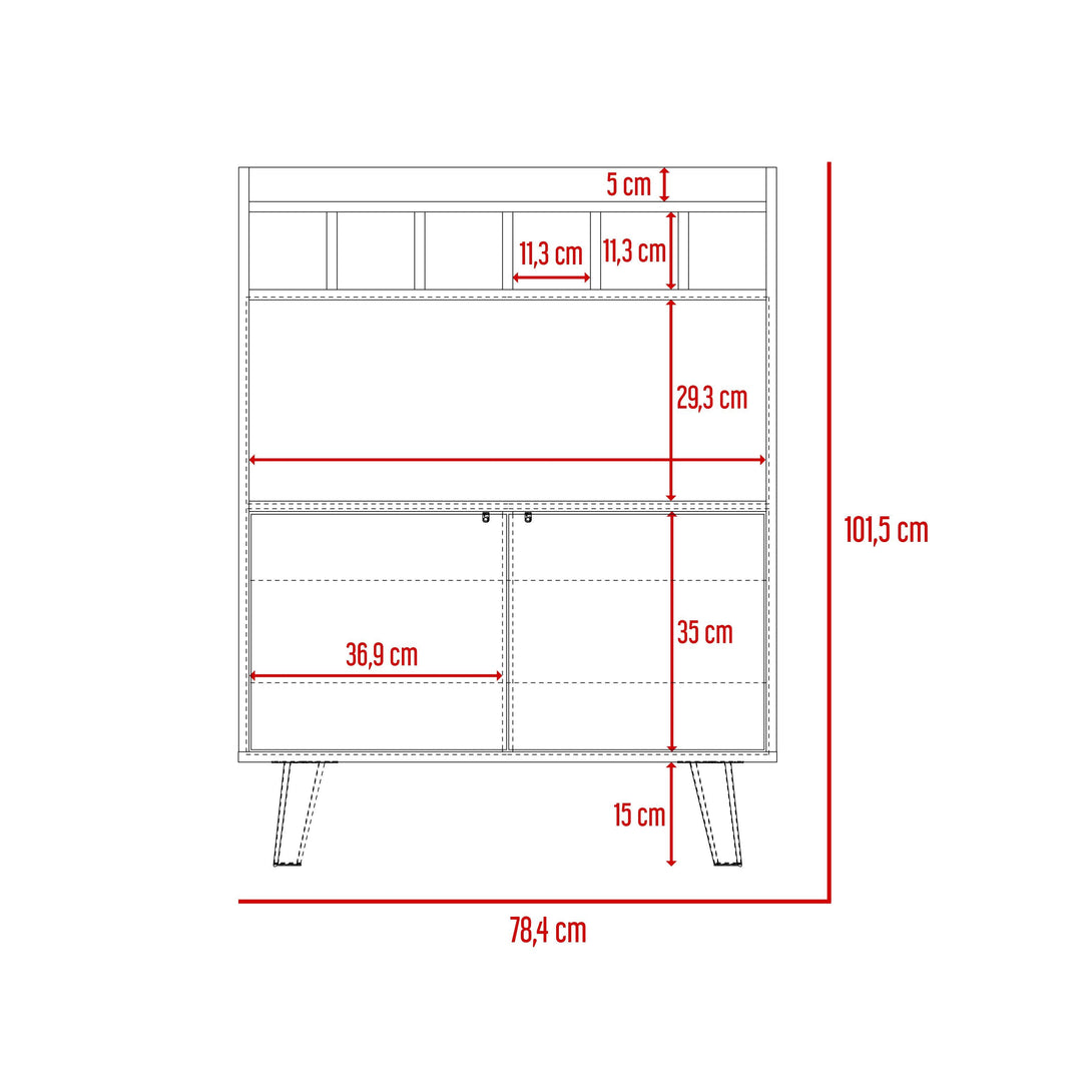 Bar Mirabella, Cocoa, con Dos Puertas Abatibles y Espacio para Almacenar Copas - VIRTUAL MUEBLES