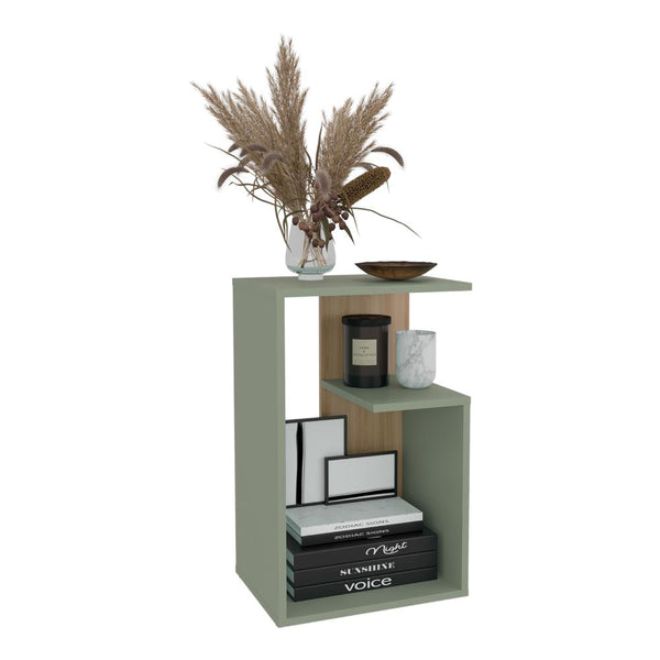 Mesa de Noche Evert, Agave y Fresno Europeo, con diseño moderno y espacio para ubicar objetos